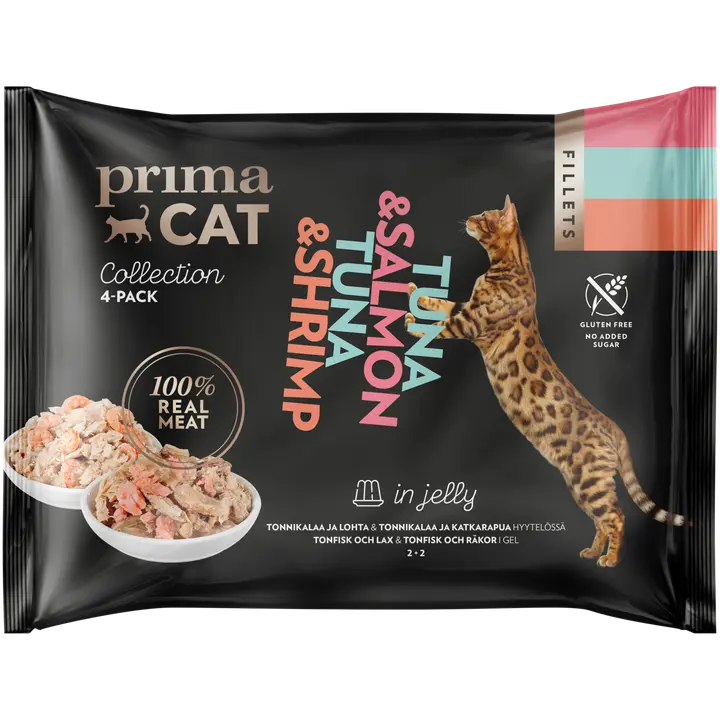 PrimaCat Fillets Tonnikala/lohi & Tonnikala/katkarapu hyytelössä 4 x 50 g