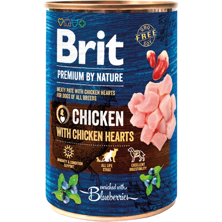 Brit Premium konserv koertele kanasüdametega 400g