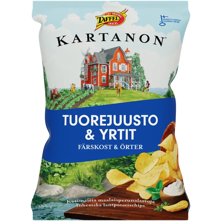 Taffel Kartanon tuorejuusto & yrtit maustettu sipsi 180g