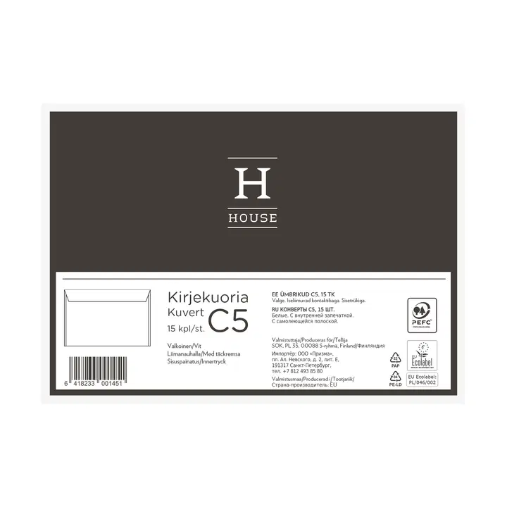 House kirjekuori C5 liimanauhalla 15kpl