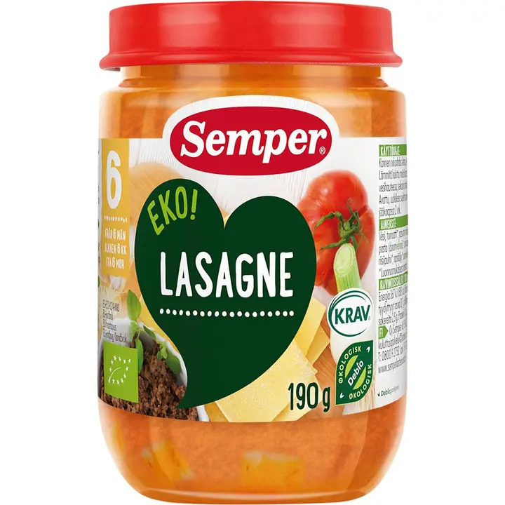 Semper EKO Lasagne 6kk luomu lastenateria 190g