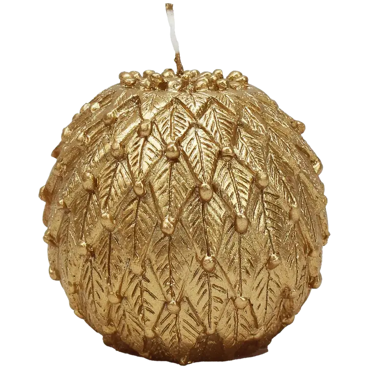 Pallokynttilä 8 cm kohokuvio lehdet, kulta