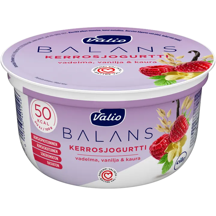 Valio Balans kerrosjogurtti 150 g vadelma-vanilja-kaura rasvaton laktoositon