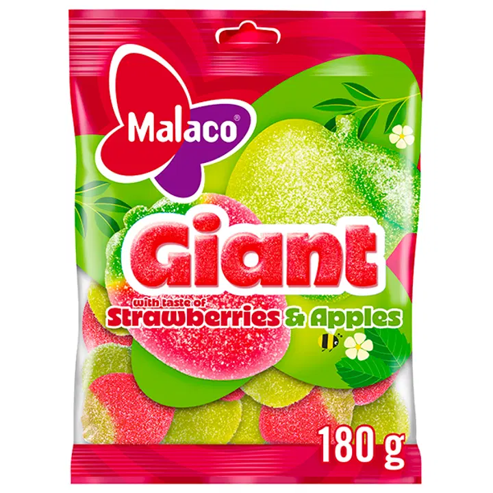Malaco Giant Strawberries and Apples makeissekoitus 180g