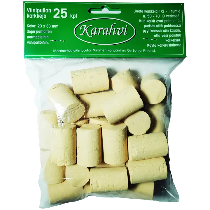 Karahvi luonnonkorkit 23x33mm, 25kpl