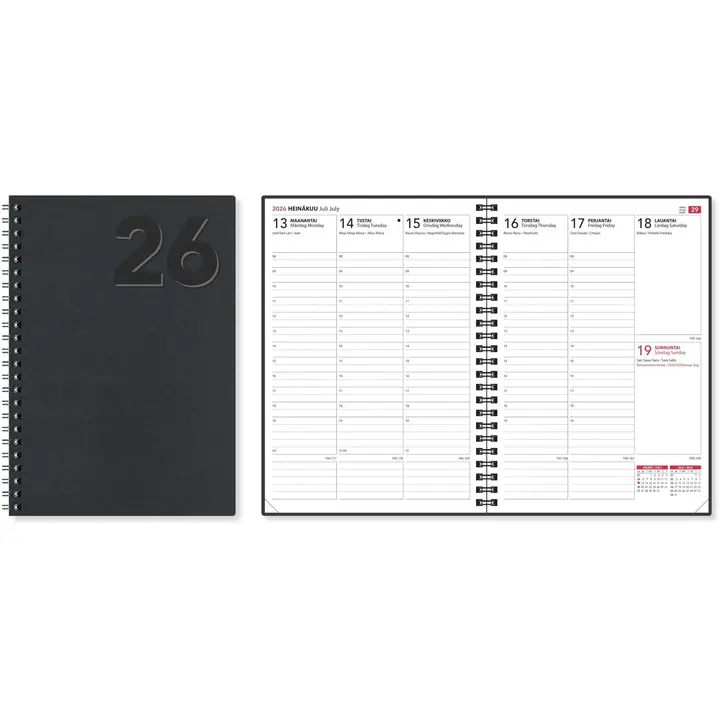 Pöytäkalenteri EkoViikkomuistio musta 2026