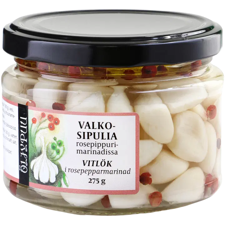 Öljypuu Valkosipulia rosepippurimarinadissa 275/160g