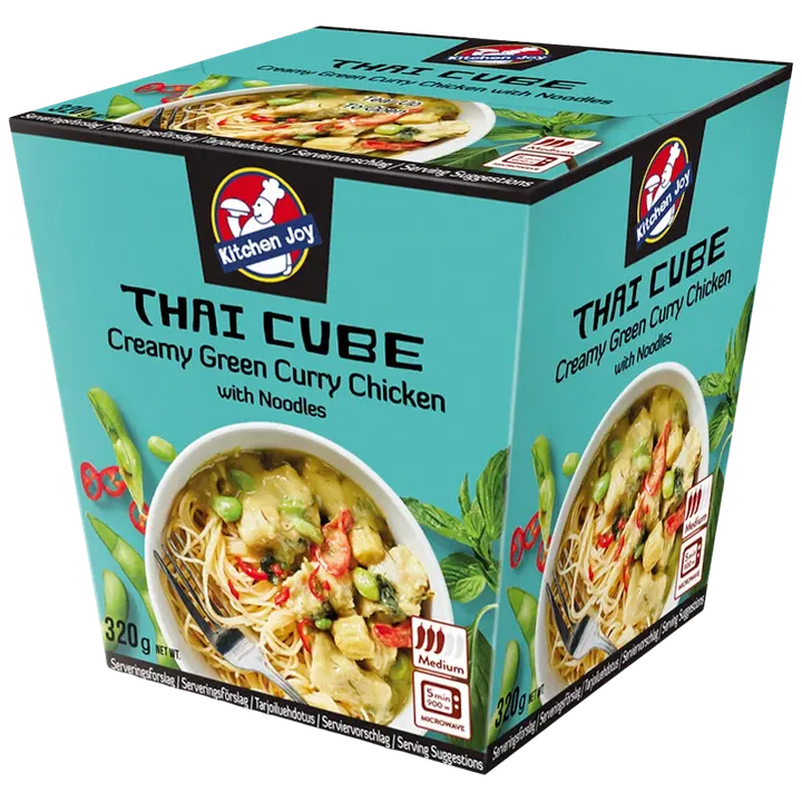 320g Kitchen Joy Thai-Cube Creamy Green Curry -kanaa ja nuudeleita, pakaste