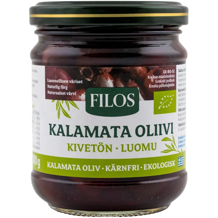 Filos kalamata kivetön luomuoliivi suolavedessä 200/100g