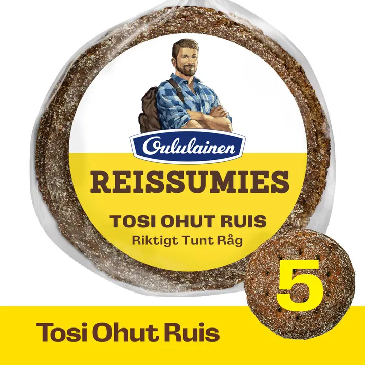 Oululainen Reissumies Riktigt Tunt Råg 5st 175g, fullkornsrågbröd