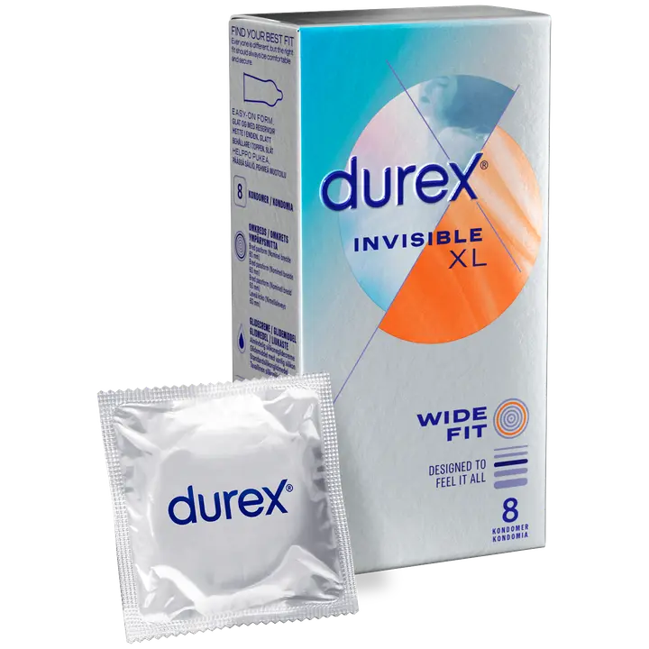 Durex Invisible XL Wide Fit Kondomi 8kpl
