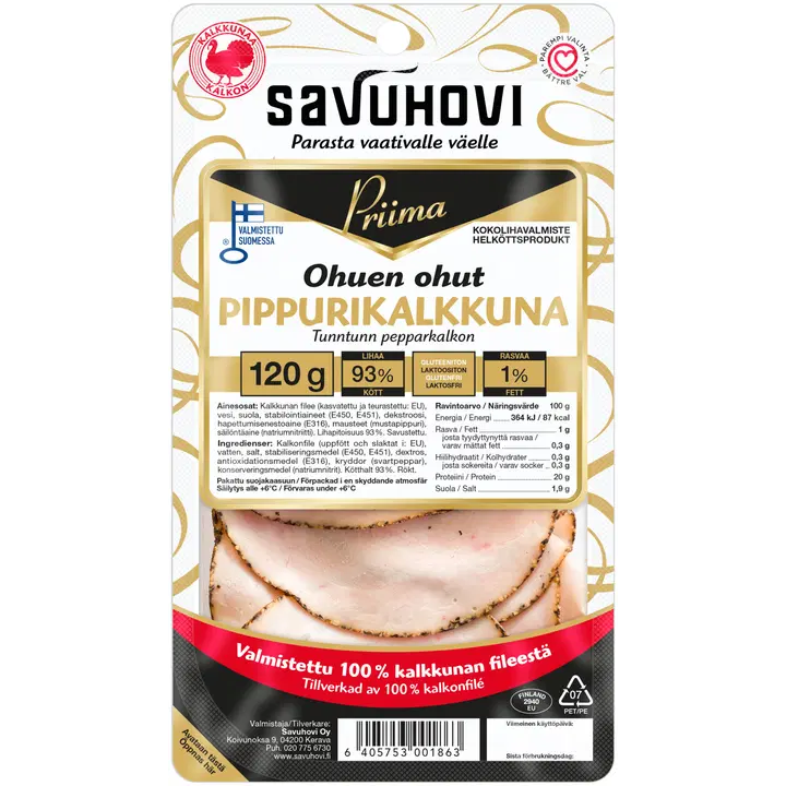 Savuhovi Priima Ohuen ohut pippurikalkkuna 120g