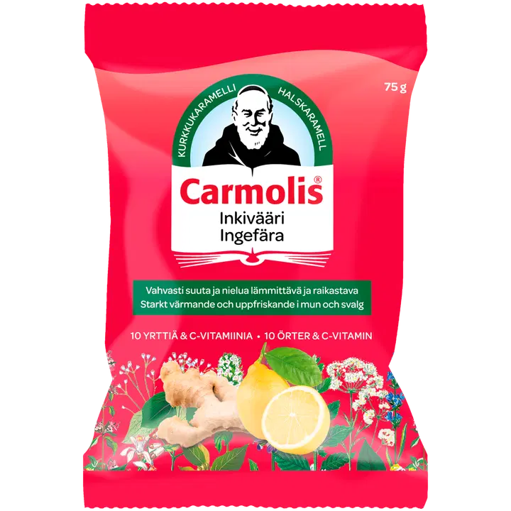 Carmolis Inkivääri yrttikaramelli 72 g