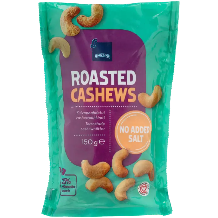 Rainbow kuivapaahdetut cashewpähkinät 150 g suolaamaton