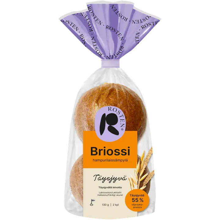 Rosten  Briossi täysjyvä hampurilaissämpylä 2 kpl 130 g