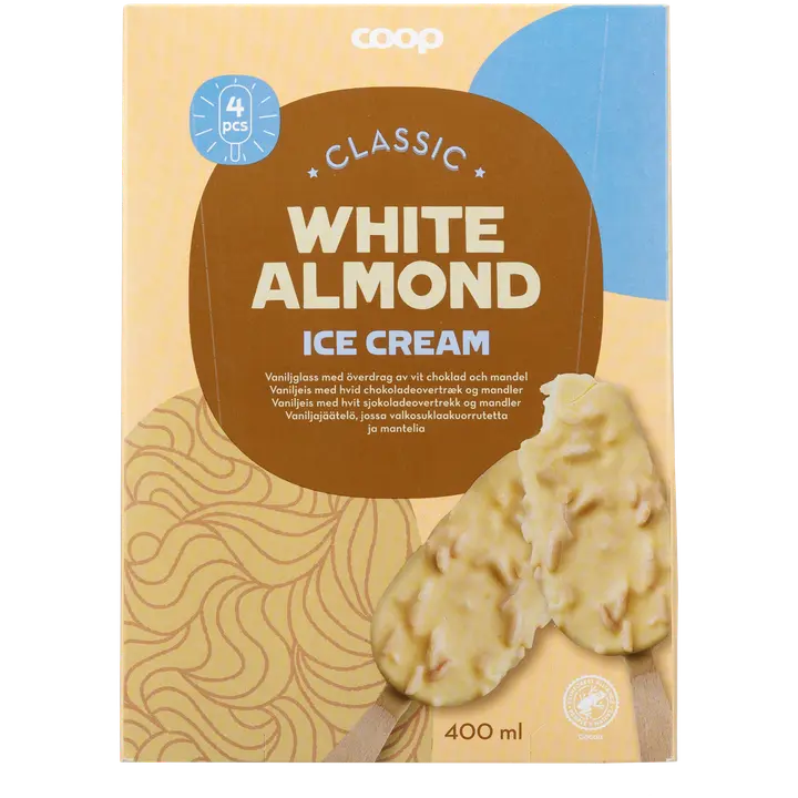 Coop vaniljajäätelöpuikko valkosuklaakuorrutteella 4 kpl 400 ml/268 g
