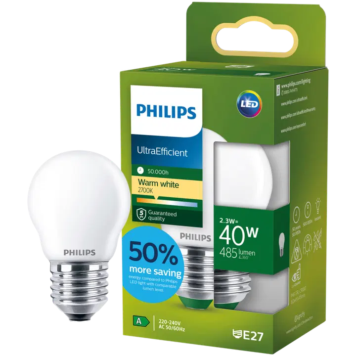 Philips LED-lamp P45 2,3 W E27 2700 K