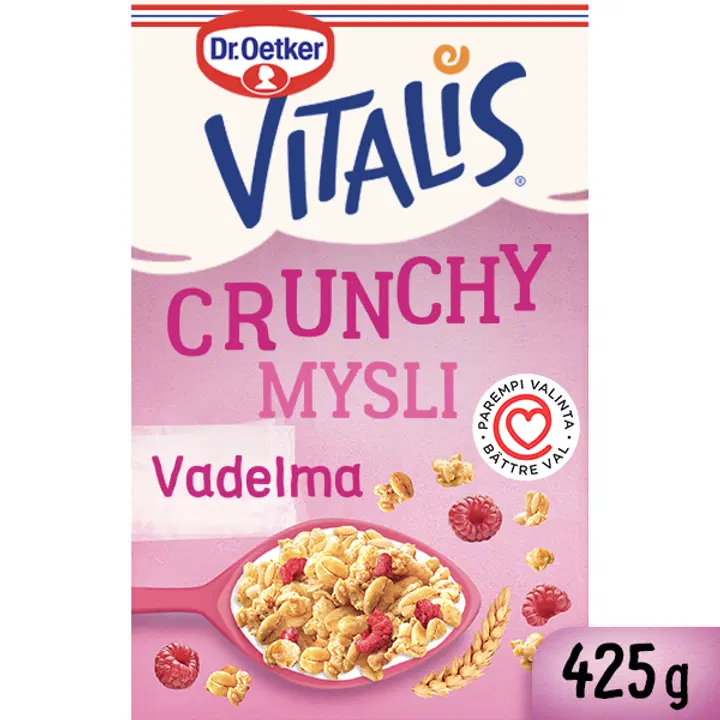 Dr. Oetker Vitalis Crunchy Vadelmamysli 425 g