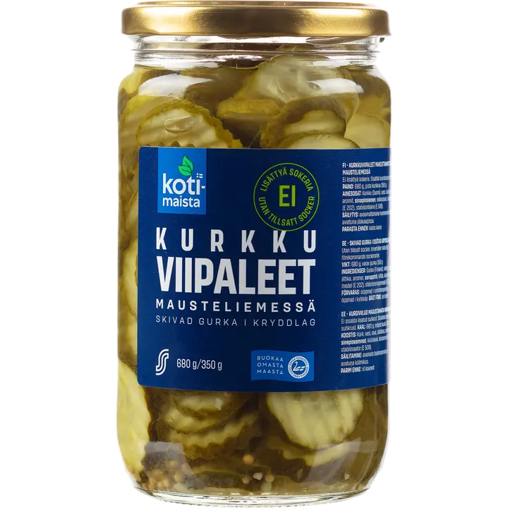 Kotimaista kurkkuviipaleet mausteliemessä, ei lisättyä sokeria 680/350 g