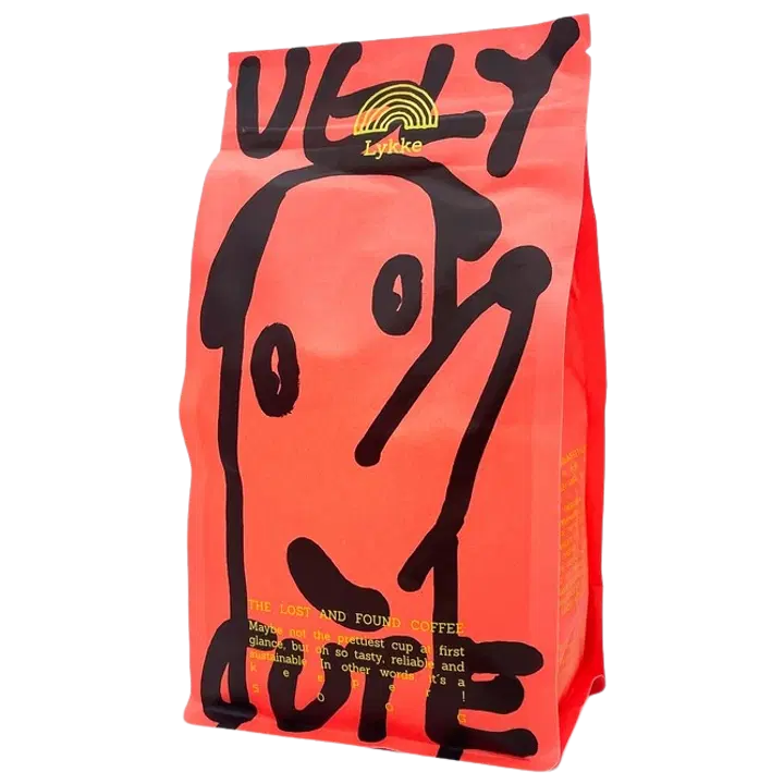 Lykke Kahvitilat Ugly Cute tummapaahtoinen suodatinkahvisekoitus Brasiliasta, Perusta ja Ugandasta, 500g suodatinjauhettu