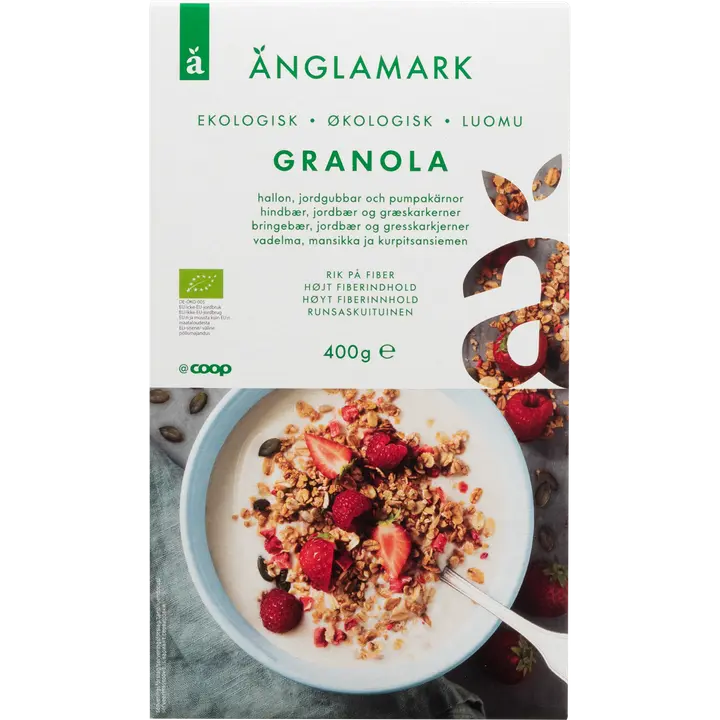 Änglamark vadelma-mansikkagranola luomu 400 g