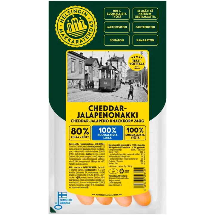 Helsingin Makkaratehdas cheddar-jalapenonakki 240 g