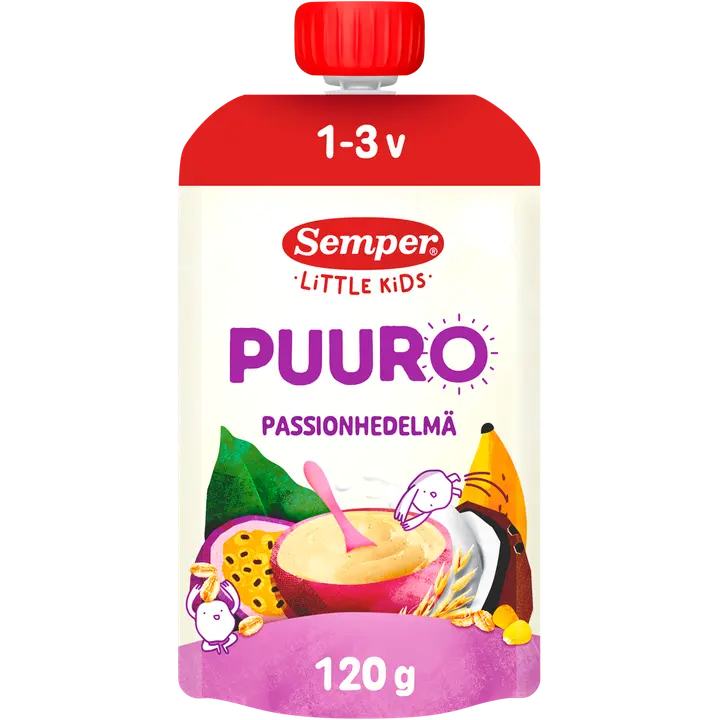 Semper Puuro Banaani, passionhedelmä & kookosmaito 1-3v. käyttövalmis lastenpuuro 120g