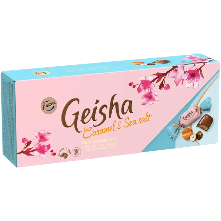 Fazer Geisha meresoola ja karamellitäidisega šokolaadi kommikarp 250g
