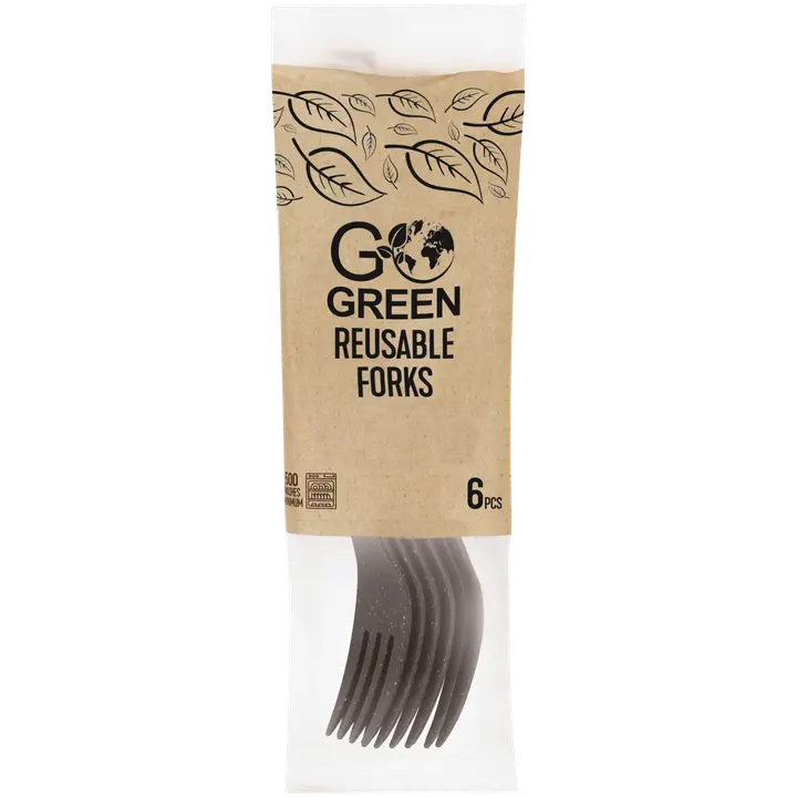 Go Green korduvkasutatavad kahvlid must 6tk