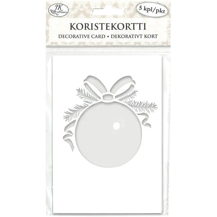 J.K. Primeco Koristekortti Joulupallo valkoinen 5kpl