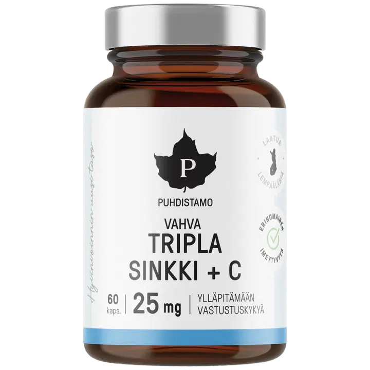 Puhdistamo Tripla Sinkki + C 25 mg 60 kapselia