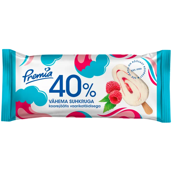 Premia 40% vähema suhkruga koorejäätis vaarika 50g/100ml