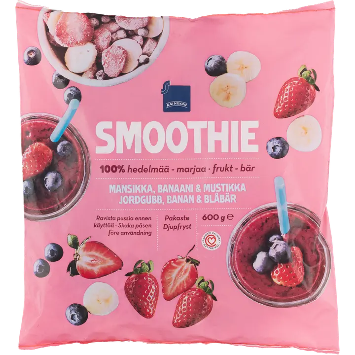 Rainbow 600g smoothie hedelmä- ja marjasekoitus mansikka-banaani-mustikka pakaste