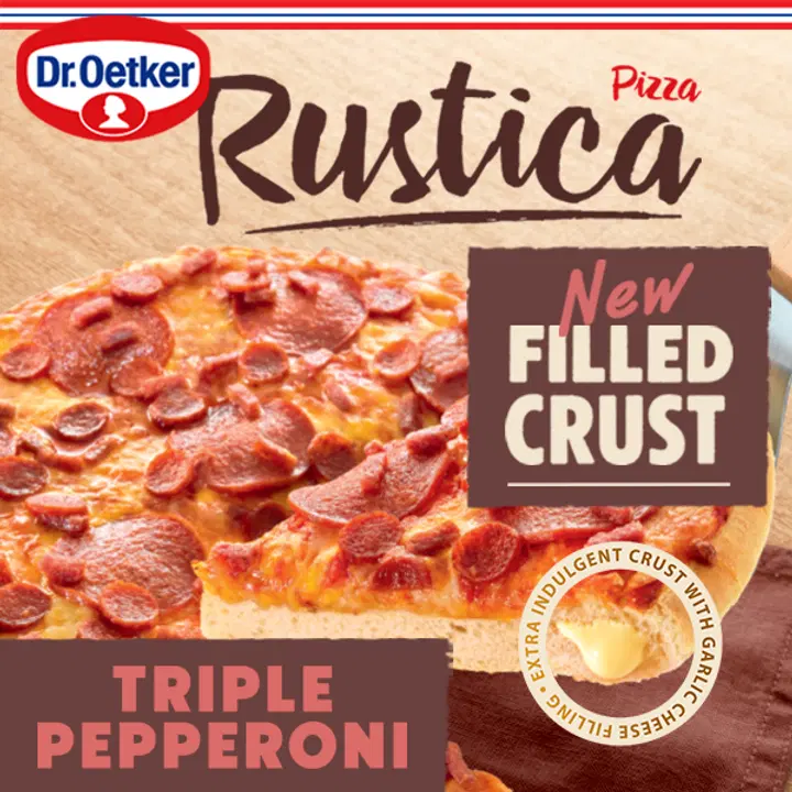 Dr. Oetker Rustica Filled Crust Triple Pepperoni pakastepizza 489 g