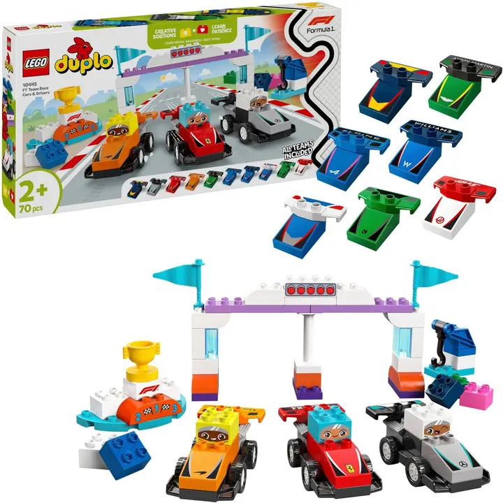LEGO® DUPLO® Town 10445 F1®-tiimin kilpa-autot ja kuljettajat koko perheen iloksi
