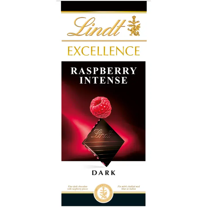 Lindt EXCELLENCE Hienoa tummaa suklaata ja vadelmanpaloja 100g