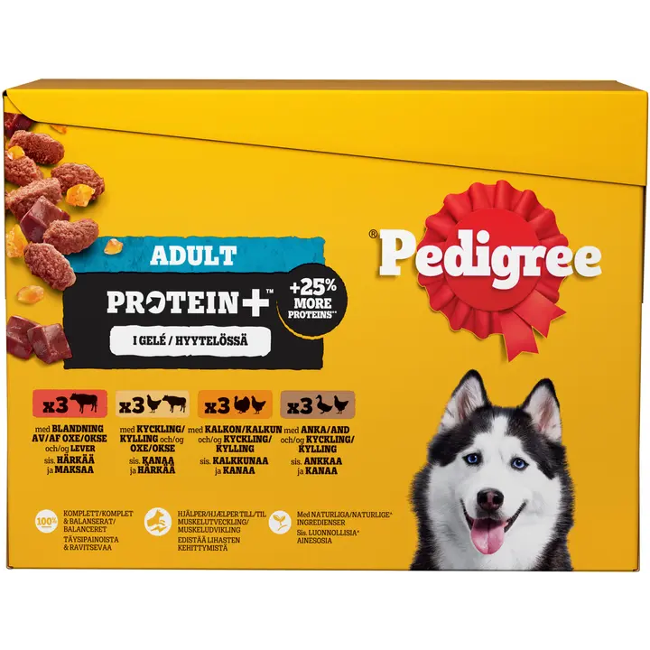 Pedigree Protein+ hyytelössä annospussilajitelma 12x85g