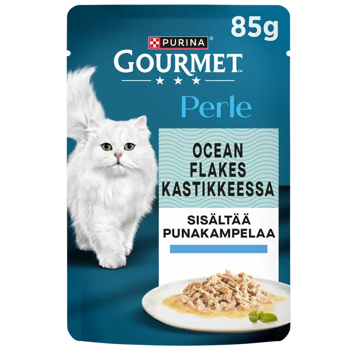 Purina Gourmet Perle Ocean Flakes MSC Punakampelaa Kastikkeessa Kissan märkäruoka 85g