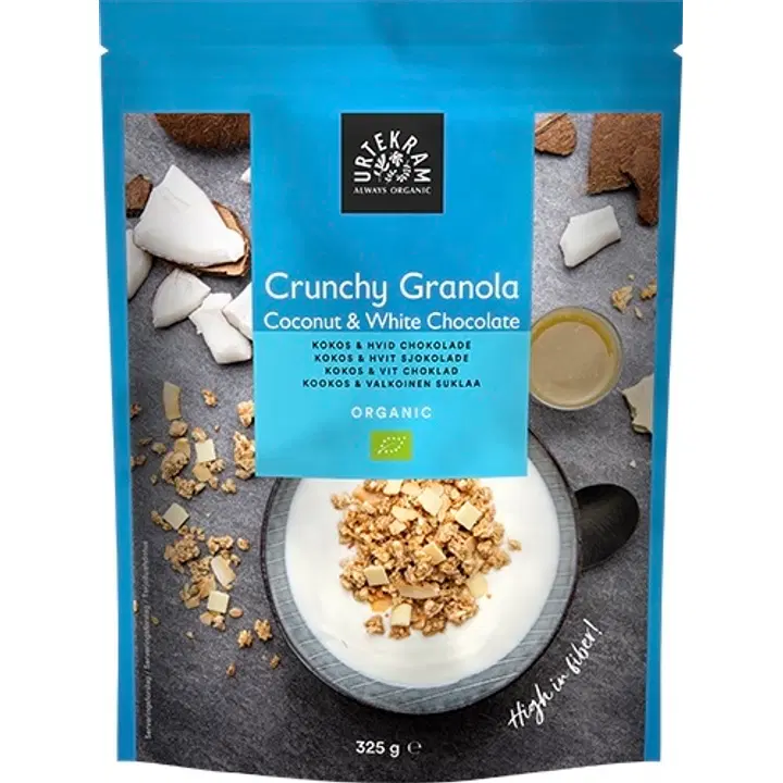 URTEKRAM  Luomu Crunchy Granola Kookos & Valkoinen suklaa 325g