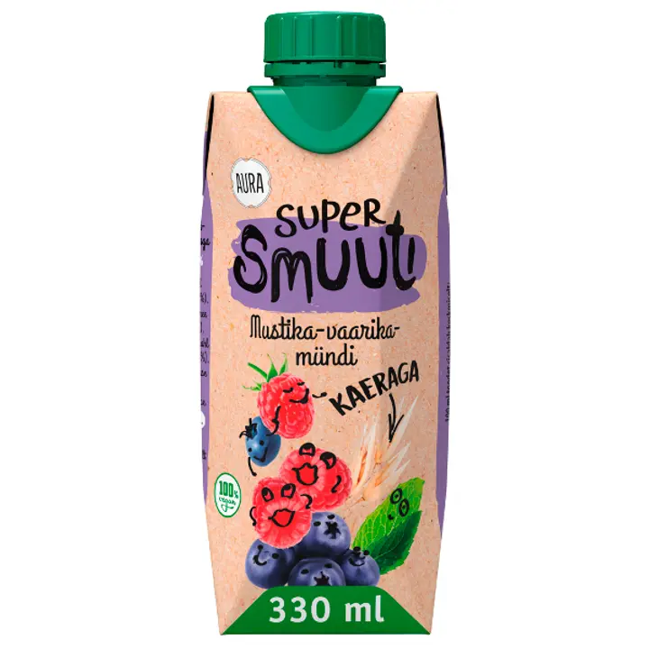 .AURA SMOOTHIE supersmuuti kaeraga mustika-vaarika-mündi 330ml