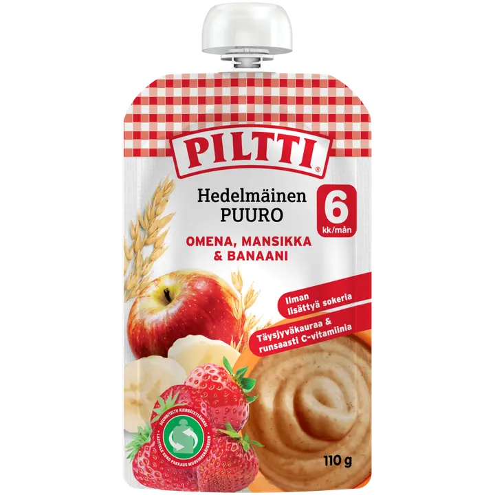 Piltti 110g Hedelmäinen Puuro Omena-mansikka-banaani 6kk annospussi