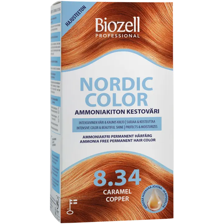 Biozell Professional Nordic Color ammoniakiton kestoväri Caramel Copper 8.34 2x60ml
