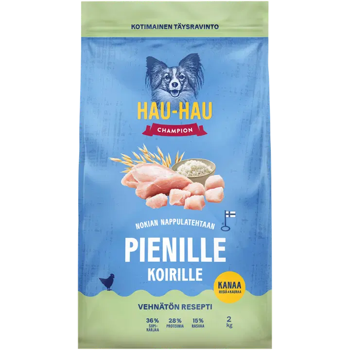 Hau-Hau Champion Nokian Nappulatehtaan Kanaa, riisiä & kauraa täysravinto pienille aikuisille koirille 2 kg