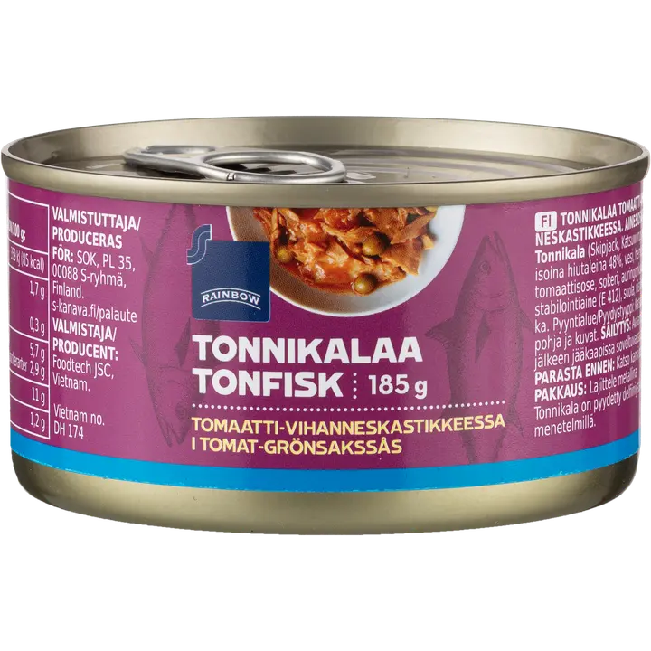 Rainbow 185/90g tonnikalaa tomaatti-vihanneskastikkeessa