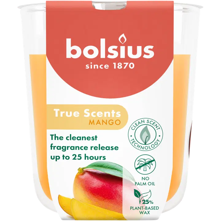Bolsius True Scents – tuoksukynttilä lasissa – Mango – oranssi – pieni