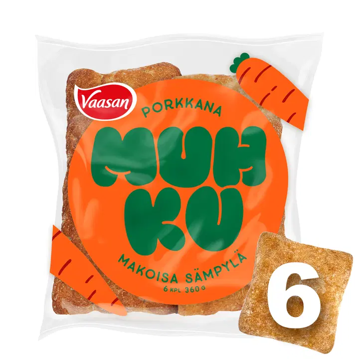 Vaasan Muhku Porkkana sämpylä 360 g 6 kpl porkkana-vehnäsämpylä