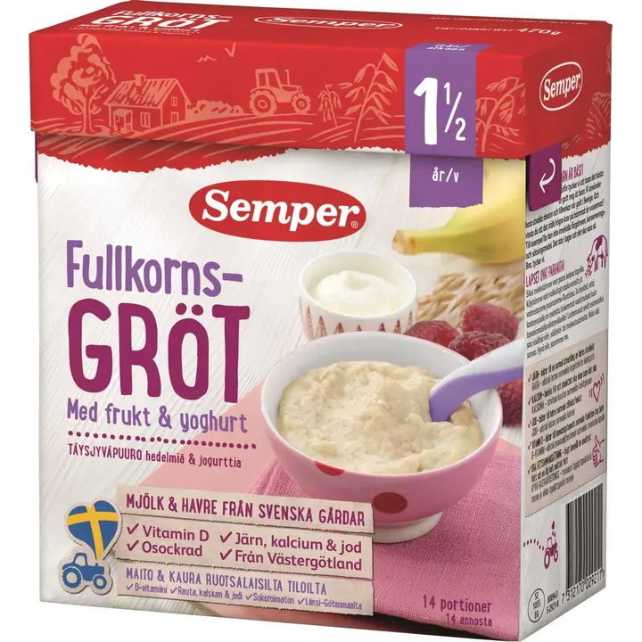 Semper Täysjyväpuuro hedelmiä ja jogurttia 18kk puurojauhe 470g