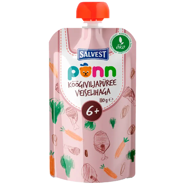 Põnn köögiviljapüree veiselihaga 110 g, öko, alates 6-elukuust