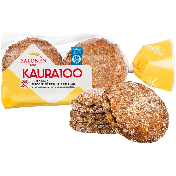 Leipomo Salonen Kaura100 8/480 g kauraleipä, halkaistu