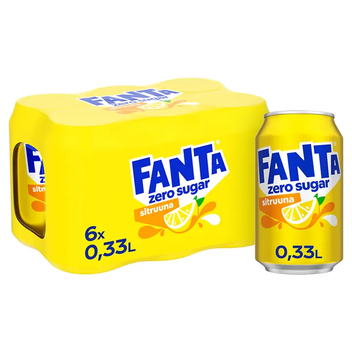 6-pack Fanta Sitruuna Zero virvoitusjuoma tölkki 0,33 L